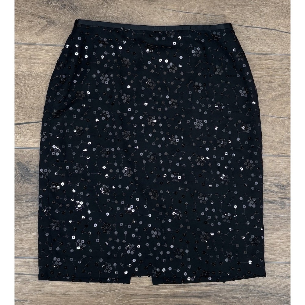 Ann‎ Taylor Loft Black Sequin Pencil Skirt Size 8 Petite Lined Back Zip Cocktail